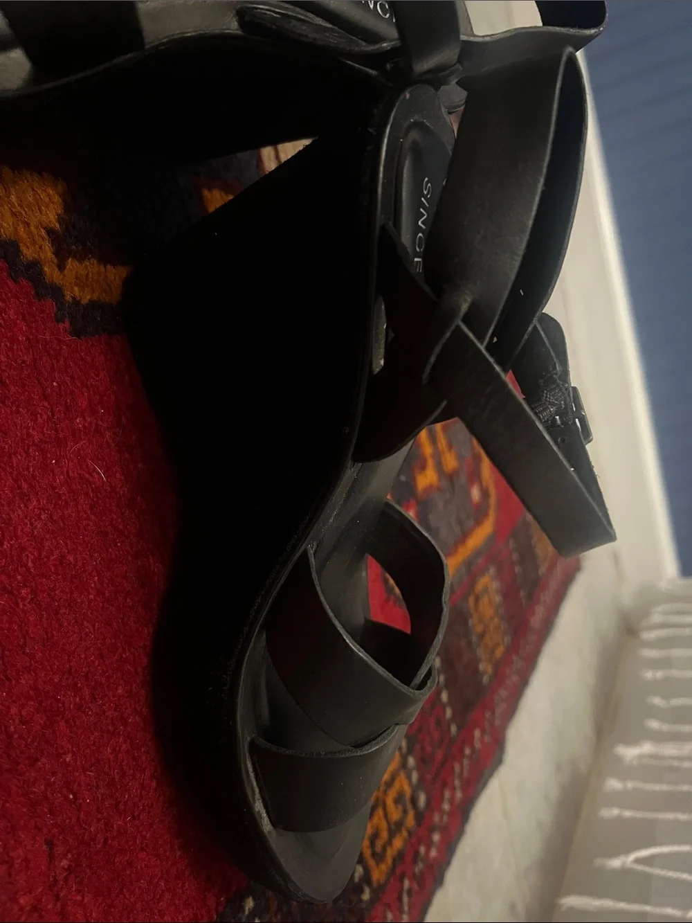Kork-Ease Black Leather Wedge Slingback Sandals